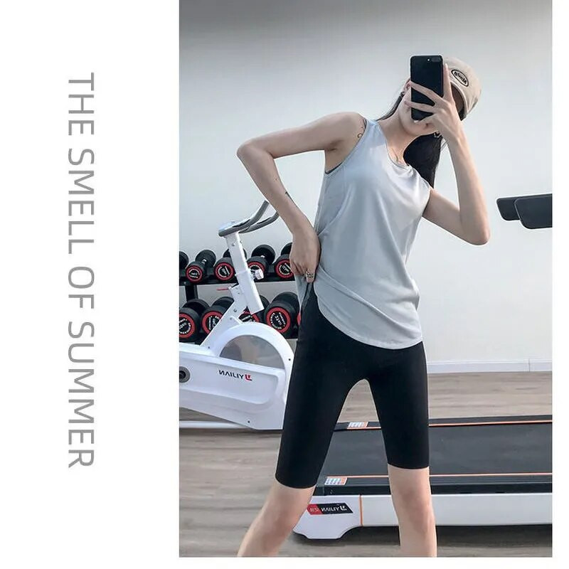 Γιλέκο τρεξίματος Γυναικεία καλοκαιρινά Αθλητικά μπλούζες που στεγνώνουν γρήγορα Μπλούζες γιόγκα Χαλαρά αμάνικα μπλουζάκια γράμματα Μακριά εξωτερικά ρούχα γυμναστικής