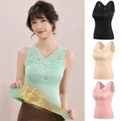 Vestă pentru femei cu tampoane pentru piept Vestă termică cu broderie florală Pulover de pluș Slim Fit Dantela Patchwork Lenjerie de corp Top pentru femei de toamnă