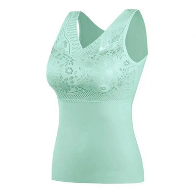 Vestă pentru femei cu tampoane pentru piept Vestă termică cu broderie florală Pulover de pluș Slim Fit Dantela Patchwork Lenjerie de corp Top pentru femei de toamnă