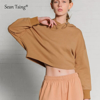 Sean Tsing® Спорт 100% памук Суичъри Суичъри Дамски едноцветни пуловери с дълъг ръкав Ежедневни йога тренировки Фитнес кратки топове