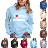 Es mīlu savu draudzeni ar vēstuļu apdruku ar garām piedurknēm kokvilnas sporta kreklu kleitu sieviešu sporta krekli Sieviešu kapuci ar rāvējslēdzēju sieviešu džemperi