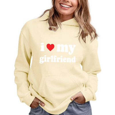 Es mīlu savu draudzeni ar vēstuļu apdruku ar garām piedurknēm kokvilnas sporta kreklu kleitu sieviešu sporta krekli Sieviešu kapuci ar rāvējslēdzēju sieviešu džemperi