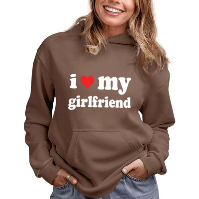 Es mīlu savu draudzeni ar vēstuļu apdruku ar garām piedurknēm kokvilnas sporta kreklu kleitu sieviešu sporta krekli Sieviešu kapuci ar rāvējslēdzēju sieviešu džemperi