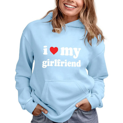 Es mīlu savu draudzeni ar vēstuļu apdruku ar garām piedurknēm kokvilnas sporta kreklu kleitu sieviešu sporta krekli Sieviešu kapuci ar rāvējslēdzēju sieviešu džemperi