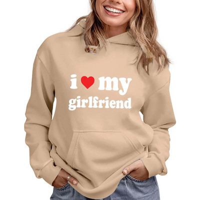 Es mīlu savu draudzeni ar vēstuļu apdruku ar garām piedurknēm kokvilnas sporta kreklu kleitu sieviešu sporta krekli Sieviešu kapuci ar rāvējslēdzēju sieviešu džemperi