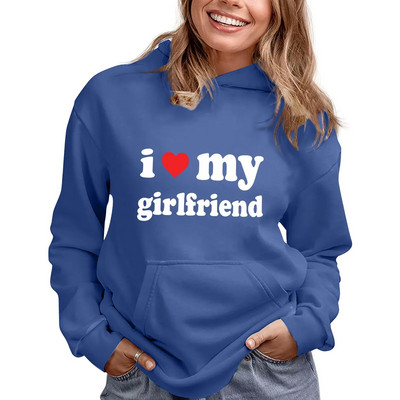 Es mīlu savu draudzeni ar vēstuļu apdruku ar garām piedurknēm kokvilnas sporta kreklu kleitu sieviešu sporta krekli Sieviešu kapuci ar rāvējslēdzēju sieviešu džemperi