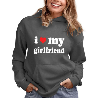 Es mīlu savu draudzeni ar vēstuļu apdruku ar garām piedurknēm kokvilnas sporta kreklu kleitu sieviešu sporta krekli Sieviešu kapuci ar rāvējslēdzēju sieviešu džemperi