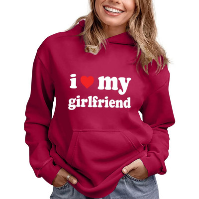 Es mīlu savu draudzeni ar vēstuļu apdruku ar garām piedurknēm kokvilnas sporta kreklu kleitu sieviešu sporta krekli Sieviešu kapuci ar rāvējslēdzēju sieviešu džemperi