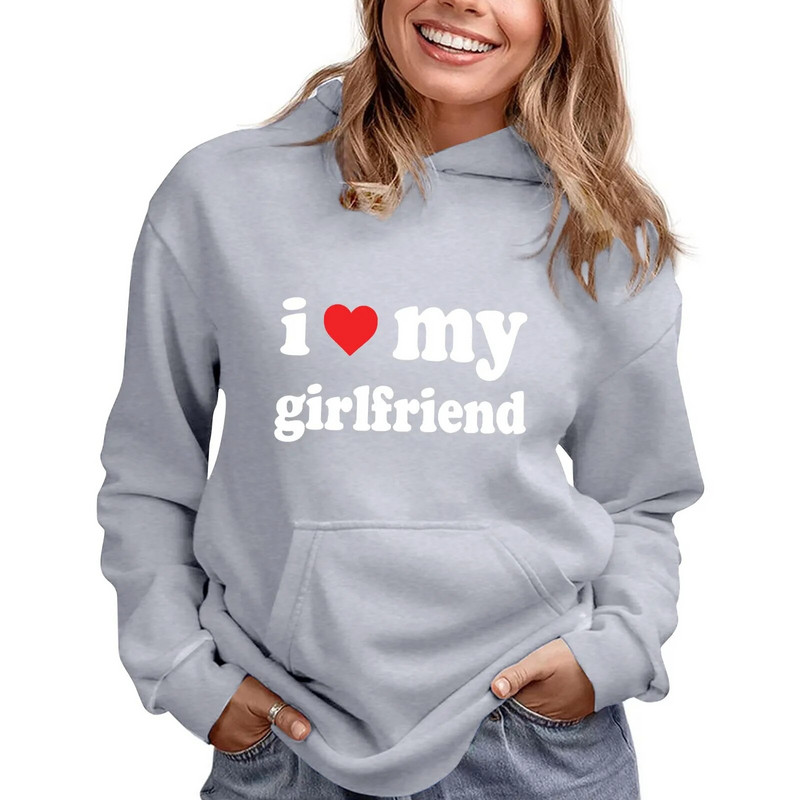 Es mīlu savu draudzeni ar vēstuļu apdruku ar garām piedurknēm kokvilnas sporta kreklu kleitu sieviešu sporta krekli Sieviešu kapuci ar rāvējslēdzēju sieviešu džemperi