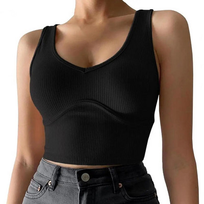 Nouă sosire femeie vară sexy cu decolteu în V crop top tricou femei negru top sexy streetwear tank tops ropa mujer топ женский