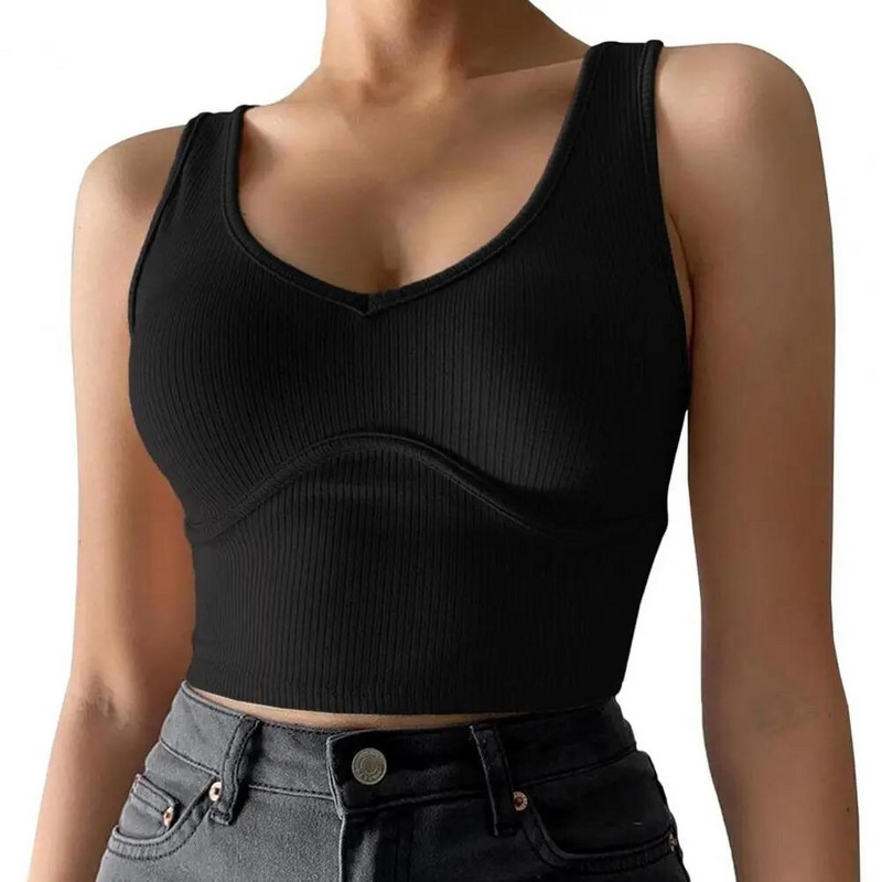Νέα άφιξη Γυναικεία Καλοκαιρινή σέξι V λαιμόκοψη μπλουζάκι Γυναικείο μαύρο τοπ Σέξι streetwear φανελάκι ropa mujer топ женский