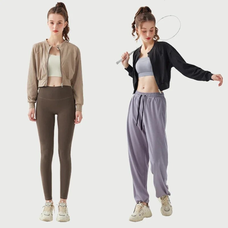 „Aiithuug“ teniso viršus, užsegamas dvigubu užtrauktuku Greitai džiūstančios sportinės striukės Treniruotės lauke „Crop“ marškinėliai, juosmens liekninantys jogos viršūnės, fitnesas