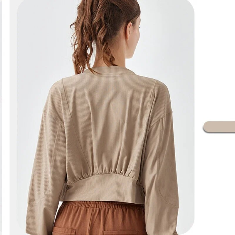 „Aiithuug“ teniso viršus, užsegamas dvigubu užtrauktuku Greitai džiūstančios sportinės striukės Treniruotės lauke „Crop“ marškinėliai, juosmens liekninantys jogos viršūnės, fitnesas