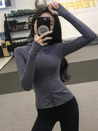 Hoip Jeeky nauji jogos drabužiai Moteriška striukė Stovi apykaklė Užtrauktukas Sportinis Lieknėjimas Greitai džiūstantys Slim Fitness Drabužiai ilgomis rankovėmis