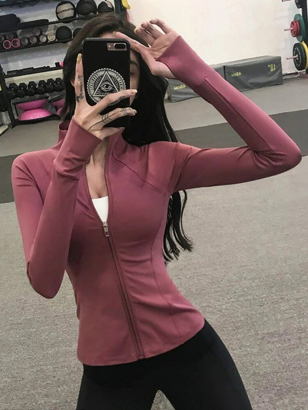 Hoip Jeeky nauji jogos drabužiai Moteriška striukė Stovi apykaklė Užtrauktukas Sportinis Lieknėjimas Greitai džiūstantys Slim Fitness Drabužiai ilgomis rankovėmis