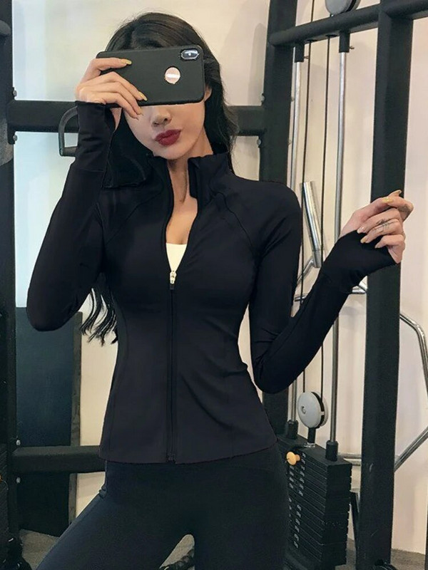 Hoip Jeeky nauji jogos drabužiai Moteriška striukė Stovi apykaklė Užtrauktukas Sportinis Lieknėjimas Greitai džiūstantys Slim Fitness Drabužiai ilgomis rankovėmis