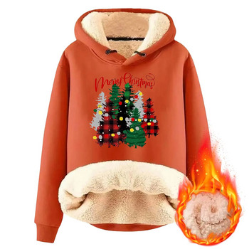 Коледен пуловер с качулка и кадифе с удебелени топли свободни дамски есенни горнища Дамски суитшърт с качулка Суитшърт Дамски