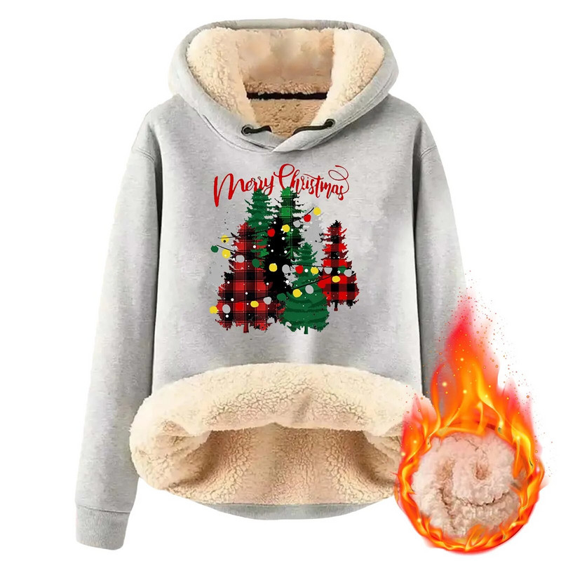 Ziemassvētku džemperis ar apdruku ar kapuci un samta biezumu, silts, brīvs sieviešu rudens tops Sieviešu virs džempera Hoodie Džemperis sievietēm