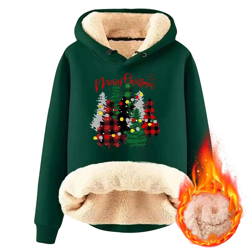 Ziemassvētku džemperis ar apdruku ar kapuci un samta biezumu, silts, brīvs sieviešu rudens tops Sieviešu virs džempera Hoodie Džemperis sievietēm