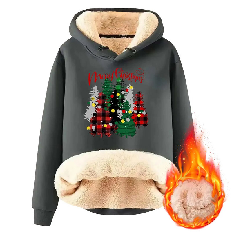 Ziemassvētku džemperis ar apdruku ar kapuci un samta biezumu, silts, brīvs sieviešu rudens tops Sieviešu virs džempera Hoodie Džemperis sievietēm