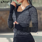 Sportiniai drabužiai su užtrauktuku su skrybėle Jogos marškinėliai Ilgi Besiūliai Viršutiniai drabužiai Mergaičių sportiniai megztiniai Moteriški paltai Bėgiojanti Sportinė striukė