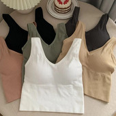 Vienos dalies besiūliai apkarpyti apatiniai moteriški apatiniai be vielos U formos kamšalo plačios petnešėlės dryžuotos vientisos apyrankės apatinio trikotažo vamzdžio viršūnės