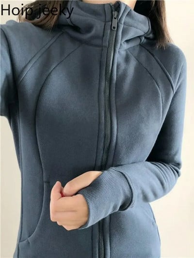 Hoip Jeeky New Plush Coat Winter Running Suit Women`s Thickened Yoga Suit Fitness Suit Training Top Warm and Tight Jackets Women