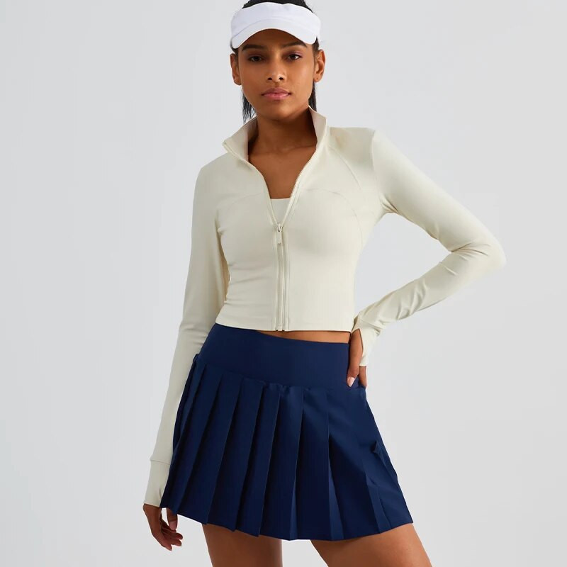 „DANCEFISH“ moteriška stovi apykakle, prigludusi striukė, intensyvi treniruotė, aktyvi apranga, trumpi viršutiniai drabužiai, neslystantis užtrauktukas fitneso paltas