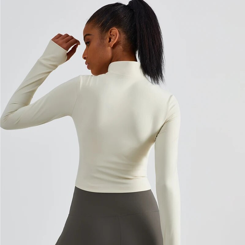 „DANCEFISH“ moteriška stovi apykakle, prigludusi striukė, intensyvi treniruotė, aktyvi apranga, trumpi viršutiniai drabužiai, neslystantis užtrauktukas fitneso paltas