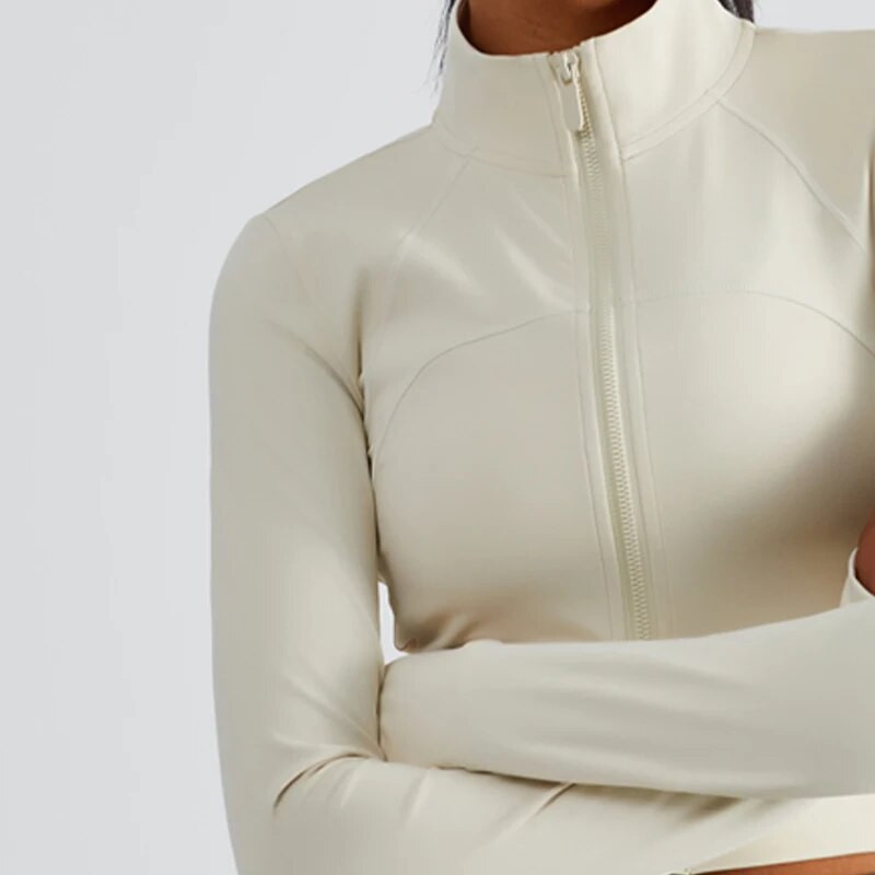 „DANCEFISH“ moteriška stovi apykakle, prigludusi striukė, intensyvi treniruotė, aktyvi apranga, trumpi viršutiniai drabužiai, neslystantis užtrauktukas fitneso paltas