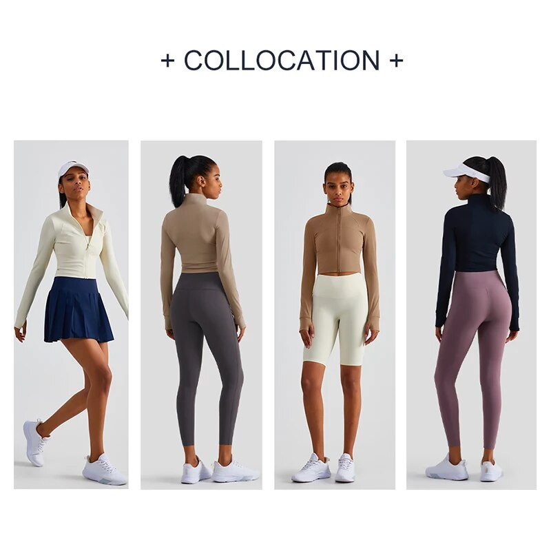 „DANCEFISH“ moteriška stovi apykakle, prigludusi striukė, intensyvi treniruotė, aktyvi apranga, trumpi viršutiniai drabužiai, neslystantis užtrauktukas fitneso paltas