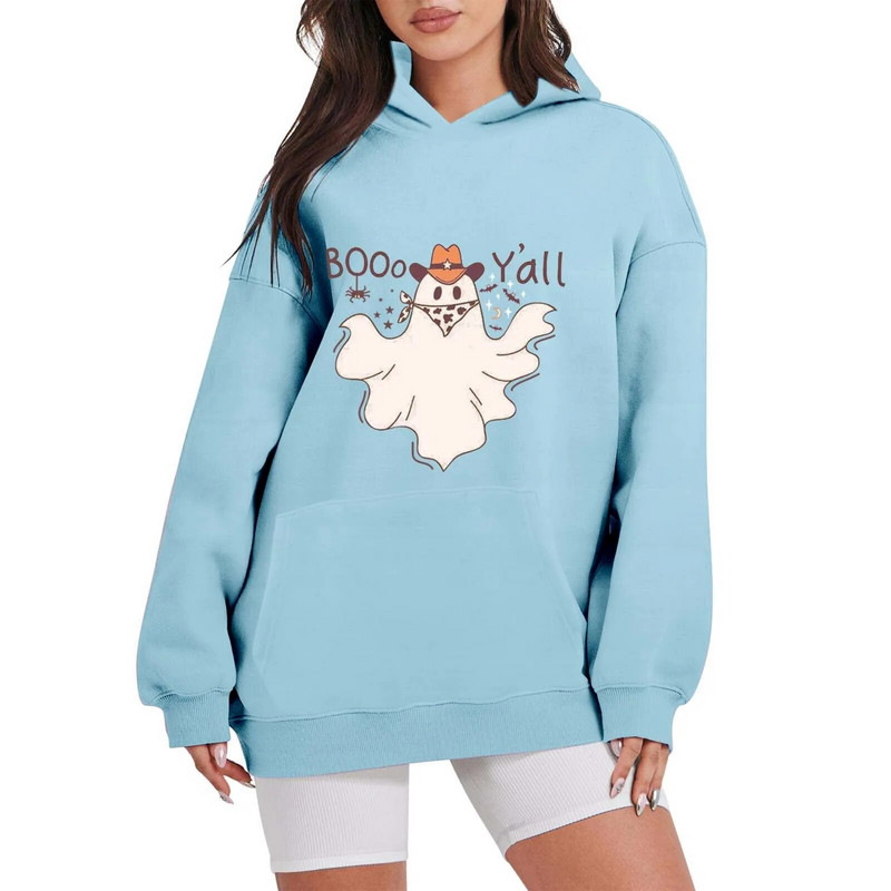 Дамски празник на Хелоуин, пролет и есен, нов свободен голям пуловер с качулка