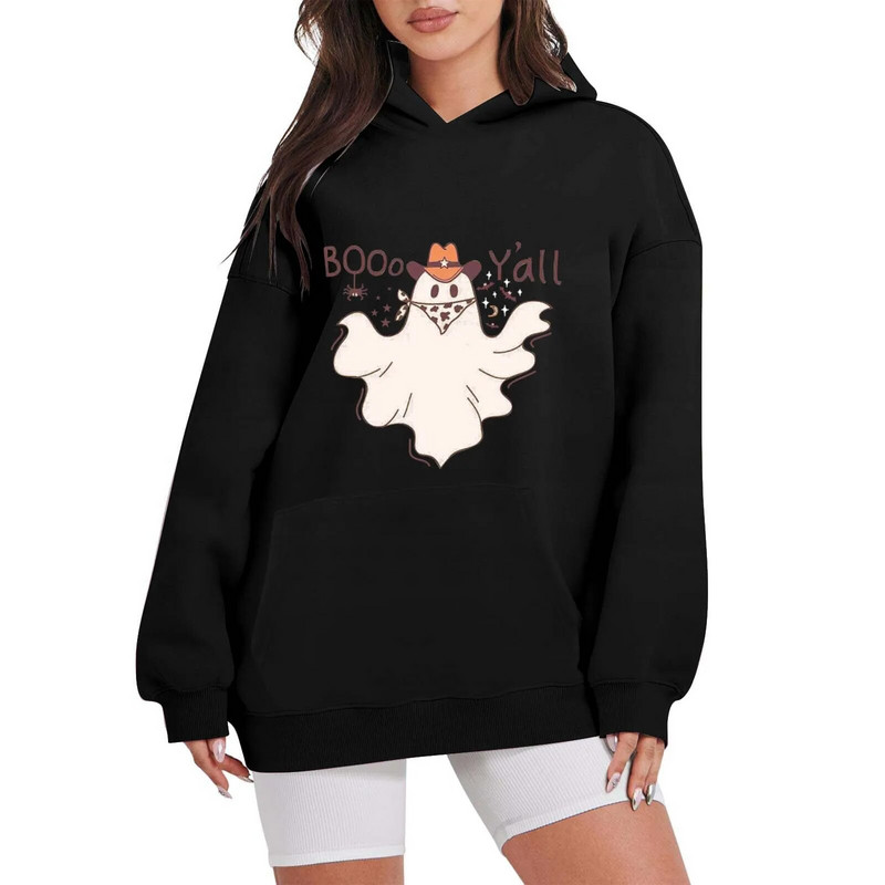 Дамски празник на Хелоуин, пролет и есен, нов свободен голям пуловер с качулка