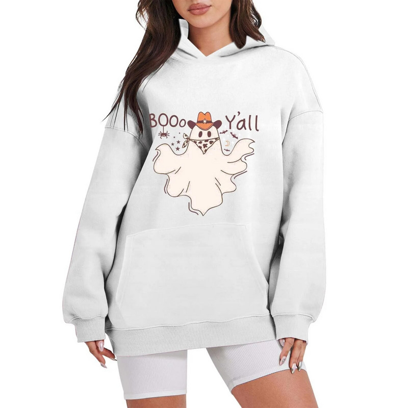 Дамски празник на Хелоуин, пролет и есен, нов свободен голям пуловер с качулка