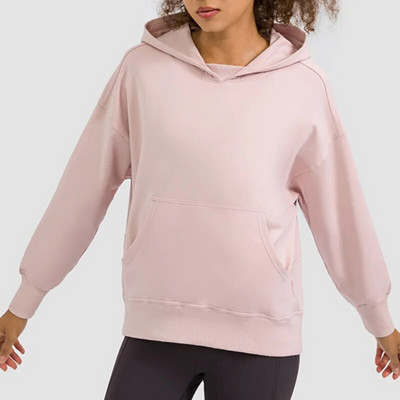 Women Solid Color Drawstring Sweatshirts with Zipper Long Sleeve O-Neck Autumn Outdoor Thicken Warm Hoodies Casual Sports Top