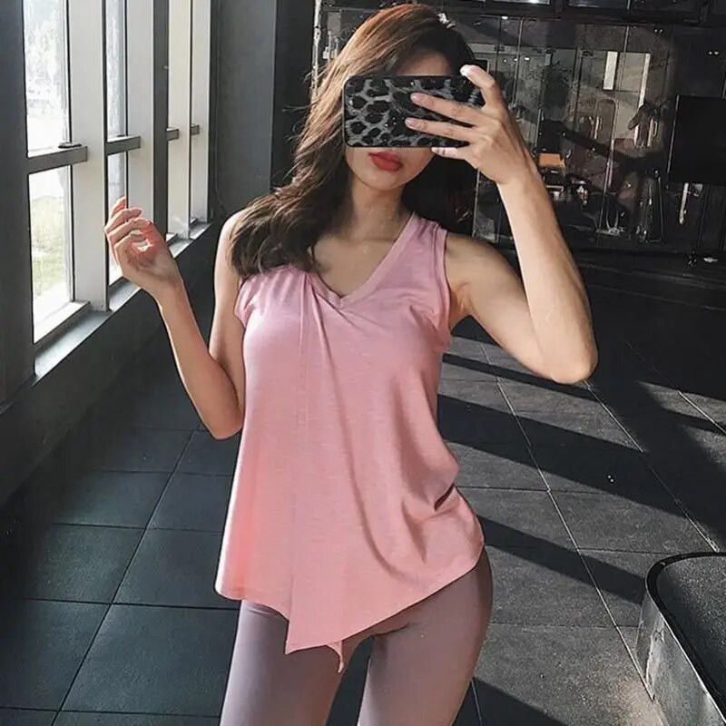 2021 Νέο αθλητικό γιλέκο με λαιμόκοψη γυναικείο γυναικείο τρέξιμο γιόγκα με γρήγορο στέγνωμα με κόμπους casual αθλητικά αμάνικα μπλουζάκια γυμναστικής