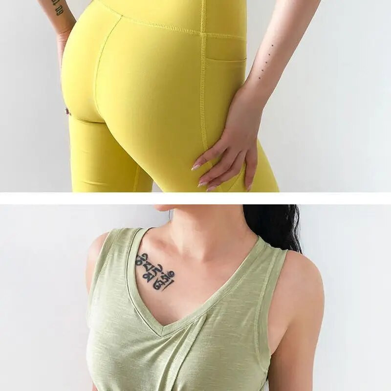 2021 Νέο αθλητικό γιλέκο με λαιμόκοψη γυναικείο γυναικείο τρέξιμο γιόγκα με γρήγορο στέγνωμα με κόμπους casual αθλητικά αμάνικα μπλουζάκια γυμναστικής