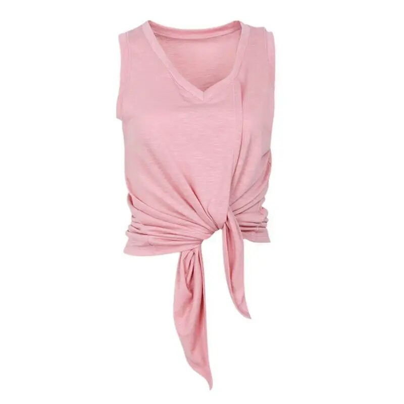 2021 Νέο αθλητικό γιλέκο με λαιμόκοψη γυναικείο γυναικείο τρέξιμο γιόγκα με γρήγορο στέγνωμα με κόμπους casual αθλητικά αμάνικα μπλουζάκια γυμναστικής