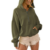 Moteriški megztiniai sportiniai marškinėliai rudens žiemos laisvalaikio šiltas užtrauktukas Laisvas ilgomis rankovėmis su gobtuvu megztinis Viršutiniai gatvės megztiniai bėgimo paltai