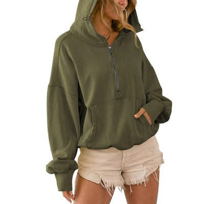 Moteriški megztiniai sportiniai marškinėliai rudens žiemos laisvalaikio šiltas užtrauktukas Laisvas ilgomis rankovėmis su gobtuvu megztinis Viršutiniai gatvės megztiniai bėgimo paltai