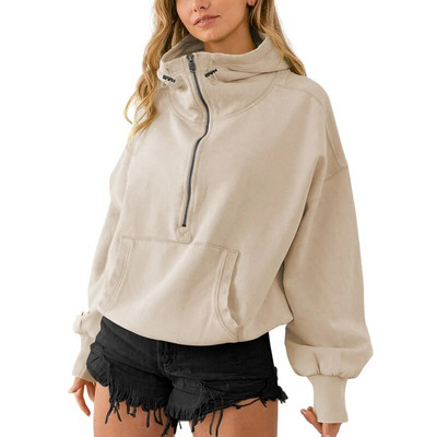 Moteriški megztiniai sportiniai marškinėliai rudens žiemos laisvalaikio šiltas užtrauktukas Laisvas ilgomis rankovėmis su gobtuvu megztinis Viršutiniai gatvės megztiniai bėgimo paltai