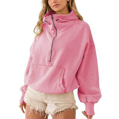 Moteriški megztiniai sportiniai marškinėliai rudens žiemos laisvalaikio šiltas užtrauktukas Laisvas ilgomis rankovėmis su gobtuvu megztinis Viršutiniai gatvės megztiniai bėgimo paltai