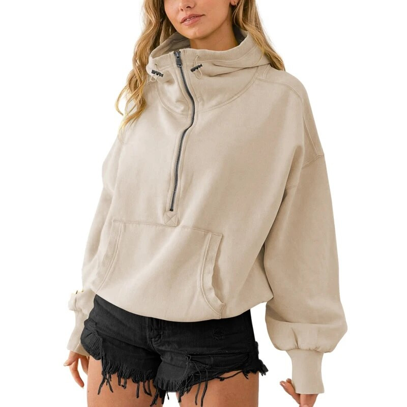 Moteriški megztiniai sportiniai marškinėliai rudens žiemos laisvalaikio šiltas užtrauktukas Laisvas ilgomis rankovėmis su gobtuvu megztinis Viršutiniai gatvės megztiniai bėgimo paltai