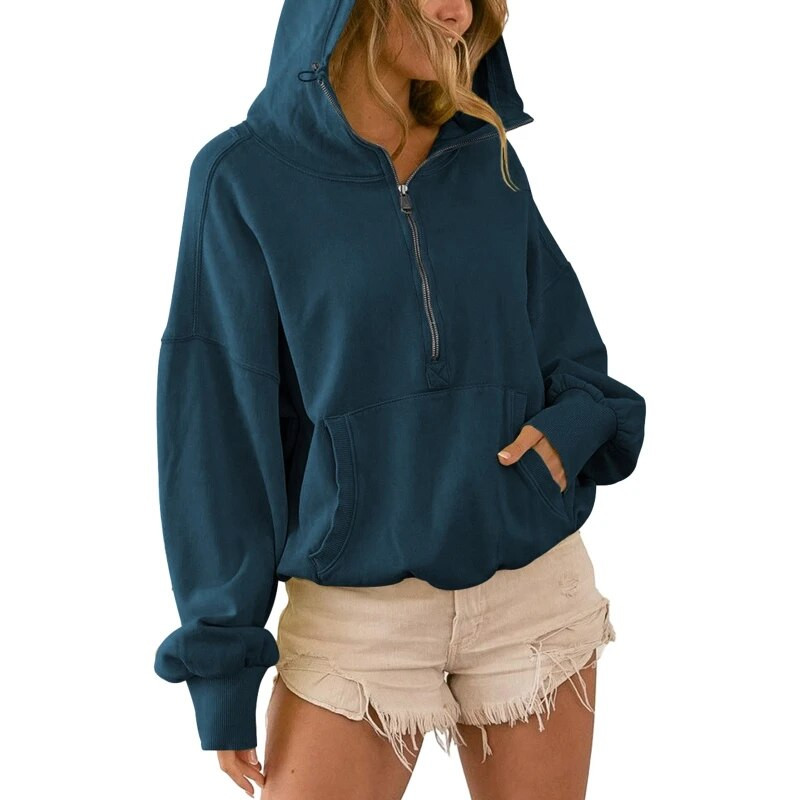 Moteriški megztiniai sportiniai marškinėliai rudens žiemos laisvalaikio šiltas užtrauktukas Laisvas ilgomis rankovėmis su gobtuvu megztinis Viršutiniai gatvės megztiniai bėgimo paltai