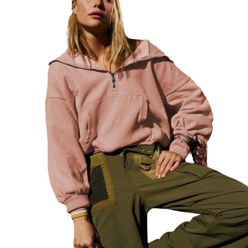 Moteriški megztiniai sportiniai marškinėliai rudens žiemos laisvalaikio šiltas užtrauktukas Laisvas ilgomis rankovėmis su gobtuvu megztinis Viršutiniai gatvės megztiniai bėgimo paltai