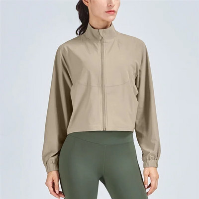 Sieviešu sporta jaka ar garām piedurknēm fitnesa mētelis Ātri nožūstošs džemperis, brīvs rāvējslēdzējs ar kapuci ar augstu kaklu skriešanas sporta apģērba jaka