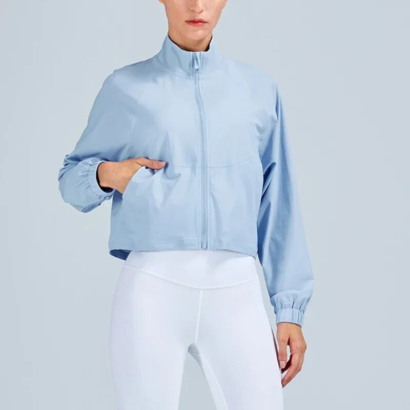 Sieviešu sporta jaka ar garām piedurknēm fitnesa mētelis Ātri nožūstošs džemperis, brīvs rāvējslēdzējs ar kapuci ar augstu kaklu skriešanas sporta apģērba jaka