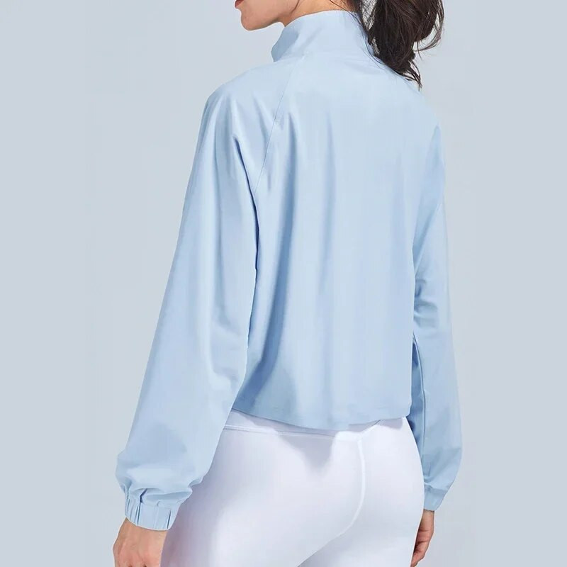 Sieviešu sporta jaka ar garām piedurknēm fitnesa mētelis Ātri nožūstošs džemperis, brīvs rāvējslēdzējs ar kapuci ar augstu kaklu skriešanas sporta apģērba jaka