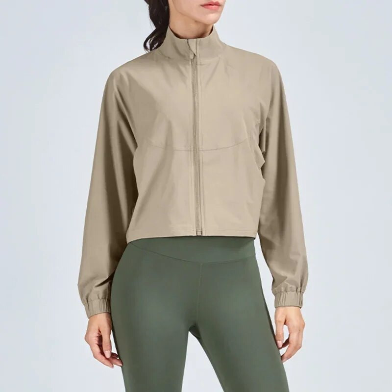 Sieviešu sporta jaka ar garām piedurknēm fitnesa mētelis Ātri nožūstošs džemperis, brīvs rāvējslēdzējs ar kapuci ar augstu kaklu skriešanas sporta apģērba jaka