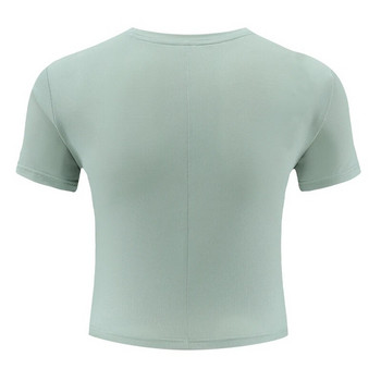 Спортни блузи за йога Тренировки на открито Бягане Бързосъхнеща спортна риза за фитнес Дишаща тънка модна О деколте Къси ръкави